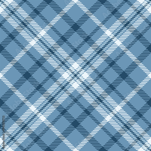Styled vector pattern background, classy tartan fabric plaid. Diverse check texture seamless textile in cyan and alice blue colors.