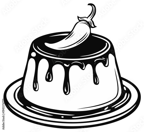 Dessert with chili pepper and chocolate glaze on a plate