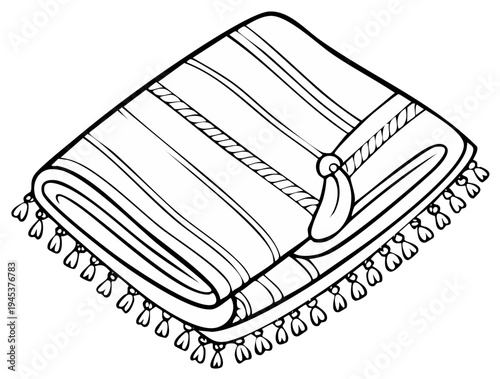 Folded striped textile with tassel trim illustration