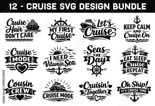 Set of 12 cruise vector design elements, SVG bundle