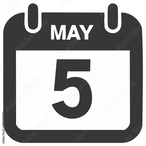 May 5th calendar icon for Cinco de Mayo holiday date, event schedule, and appointment reminder.