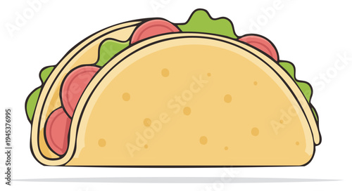 A simple cartoon illustration of a classic Mexican taco with fresh fillings