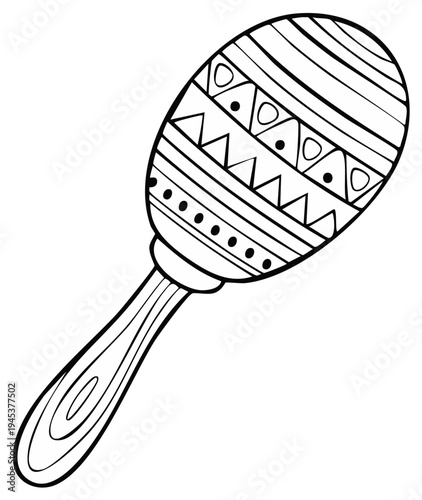 Single maraca line art drawing simple musical instrument illustration black and white