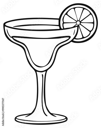 Hand drawn sketch of a margarita glass with a lime wedge garnish