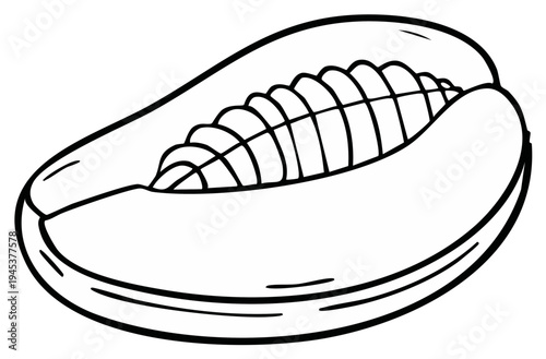 Graphic illustration of an open peach pit with kernel, vector outline for coloring or design projects, botanical element for educational resources