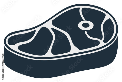 Stylized raw steak illustration with visible marbling and bone section isolated on white