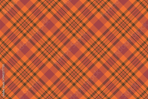 Table cloth plaid background vector, abstract pattern seamless texture. Gift paper check textile tartan fabric in orange and red colors.
