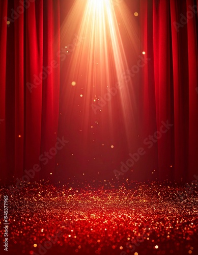 エレガントな赤色のカーテンステージ、舞台、劇場