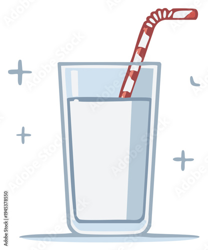 Refreshing Glass of Water with Striped Straw Illustrative Simple Image