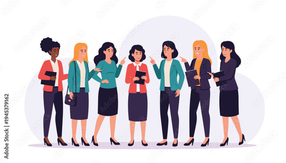 Obraz premium Group of Business Women Standing Together Illustration, Female Teamwork and Diversity Concept