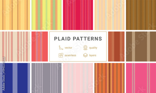 Plaid bundle optimized for print catalogs of birthday supplies. Coordinated tartan patterns support style guides. Vector structure preserves clarity.