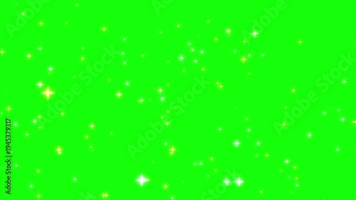 輝く星の粒の黄色から白へ色の変化とキラキラのループアニメーション（グリーンバック）
