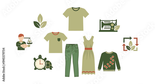 Fashion and Clothing Items Including TShirts Dress and Accessories for Style. Vector Illustrations. EPS Editable