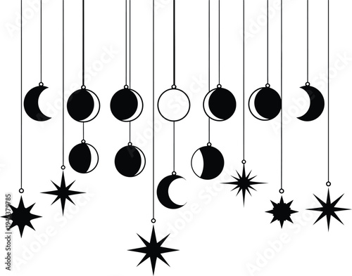 Moon phases and stars hanging decorations