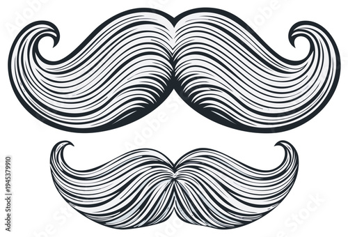 Elegant Mustache Set: Ornate Facial Hair Designs, Vintage Style Line Art