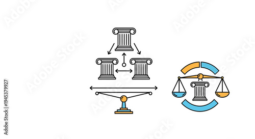 Legal Balance and Justice Scales with Court Gavel Symbols. Vector Illustrations. EPS Editable