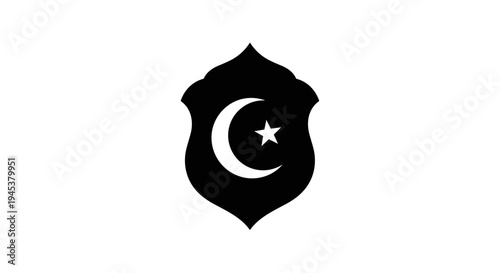 Islamic Symbol Crescent Moon Star Shield Emblem.