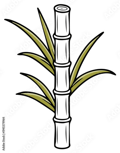 Illustration of a white bamboo stalk with green leaves, a simple vector design