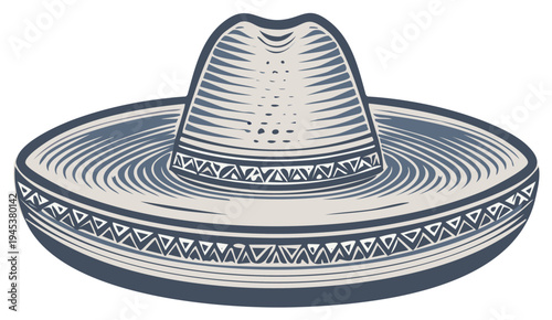 Ornate Traditional Mexican Sombrero with Banded Brim on White Background