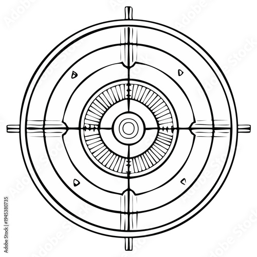 Concentric Rings and Crosshairs of a Rifle Scope Drawing