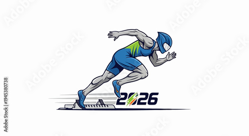 Muscular athlete in blue uniform sprinting forward, wearing helmet