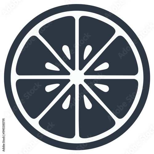 Circular Citrus Segment Illustration: Navy Round Cut Slice Showing Internal Structure.