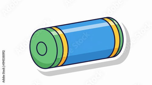 Simple cartoon cylinder with green ends and blue middle
