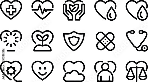 Care Collection Silhouette Icon Set Health Care Typography Silhouette Icon Pack
