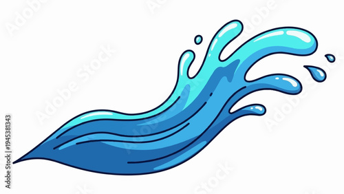 Vibrant blue water splash with black outline on white background