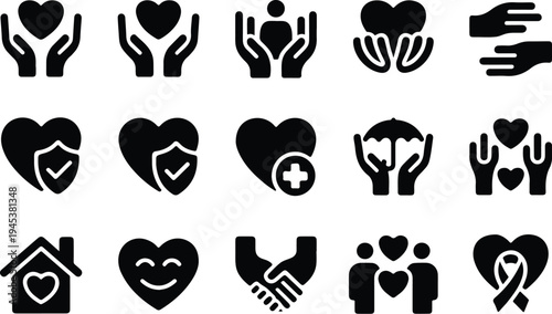 Care Collection Silhouette Icon Set Health Care Typography Silhouette Icon Pack