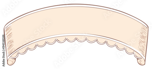 Hand drawn vintage ribbon banner scroll with decorative scalloped edge