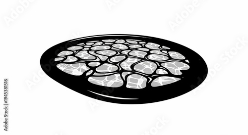 Top-down abstract view of rippling water surface within a dark basin