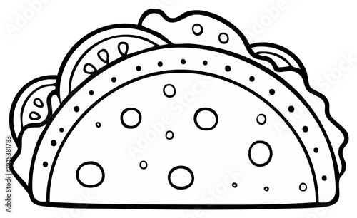 Simple Outline Illustration of a Traditional Taco with Fillings