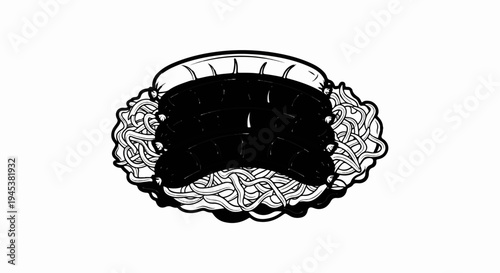 Abstract graphic of dark coiled shapes atop intertwined strands