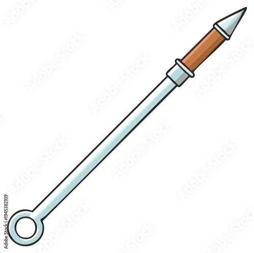 Cartoon style spear illustration with a sharp metallic tip brown grip and long silver shaft