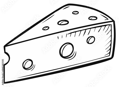 Simple line art illustration of a wedge of cheese with holes on it isolated vector element