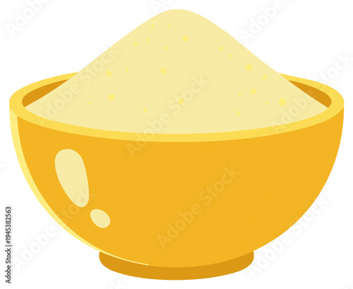 Yellow Bowl with Flour or Powdered Ingredient for Cooking and Baking, Minimalist Illustration