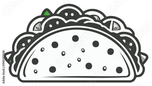 Simple Stylized Illustration of a Taco with Green Fillings