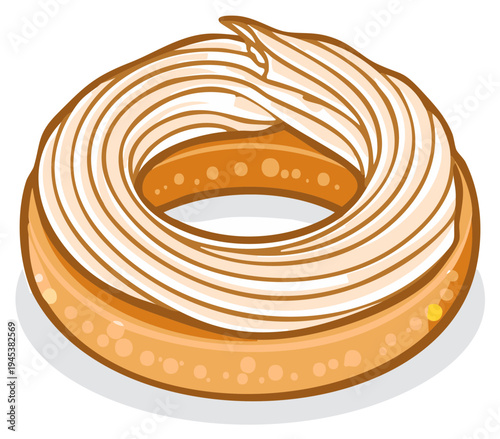 Illustration of a ring donut with cream topping, vector art of pastries, sugary treat, food concept