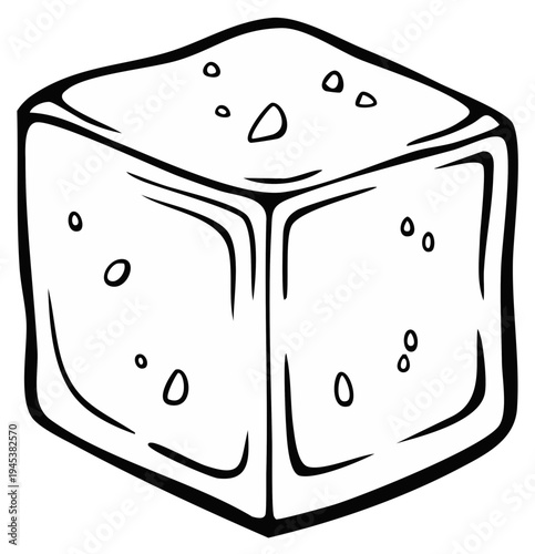 Hand-drawn illustration of a sugar cube with visible texture, simple line art for food and baking concepts