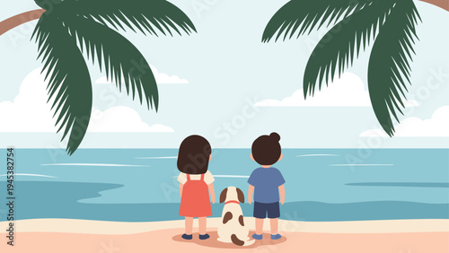 Diverse group of happy people and a pair of cheetahs decorated with flowers for a welcome to the zoo invitation.