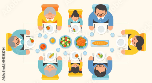 Diverse group of people sharing a meal.