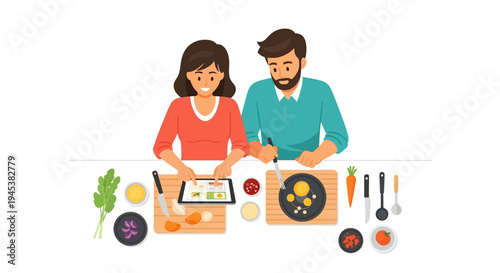 Couple preparing a meal together.
