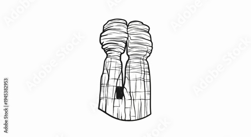 Stylized black ink drawing of two figures standing closely together