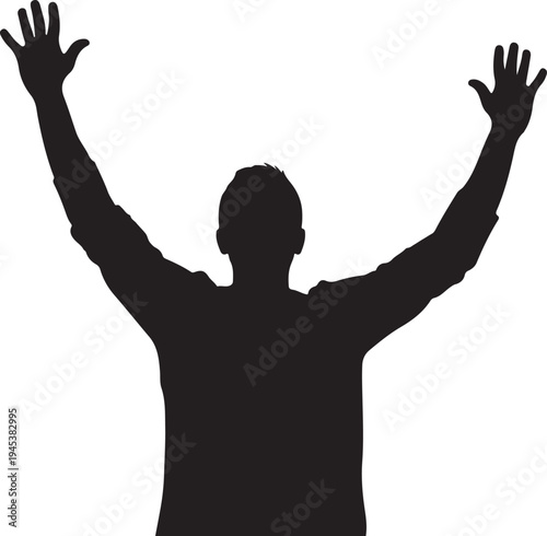 Silhouette of a person raising arms in triumph or celebration silhouette vector icon