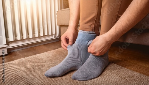 puts on a compression sock at home banner format