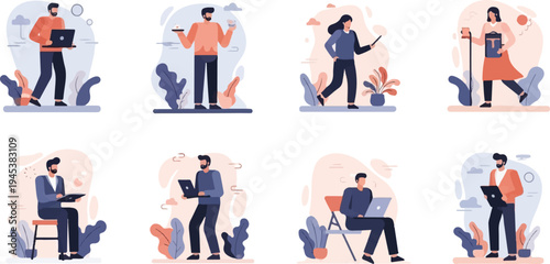 Diverse individuals engaged in various work-related activities and leisure pursuits (1)