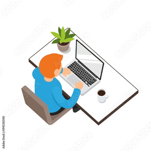 Man sitting at desk working on laptop.