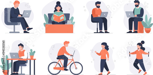 Diverse individuals engaged in work, leisure, and fitness activities (3)