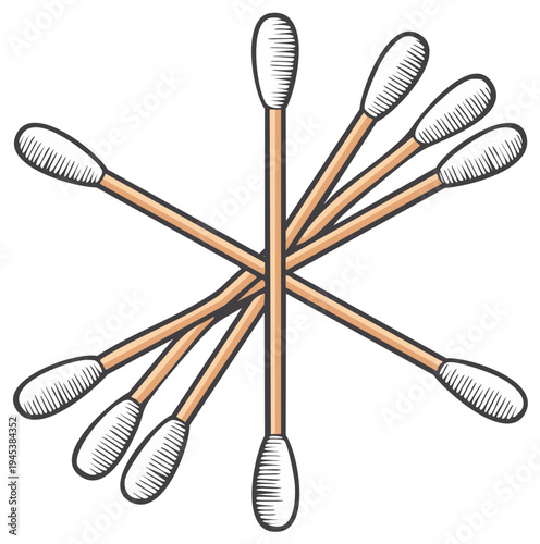 Stylized Illustration of cotton swabs, medical hygiene and cleaning supplies